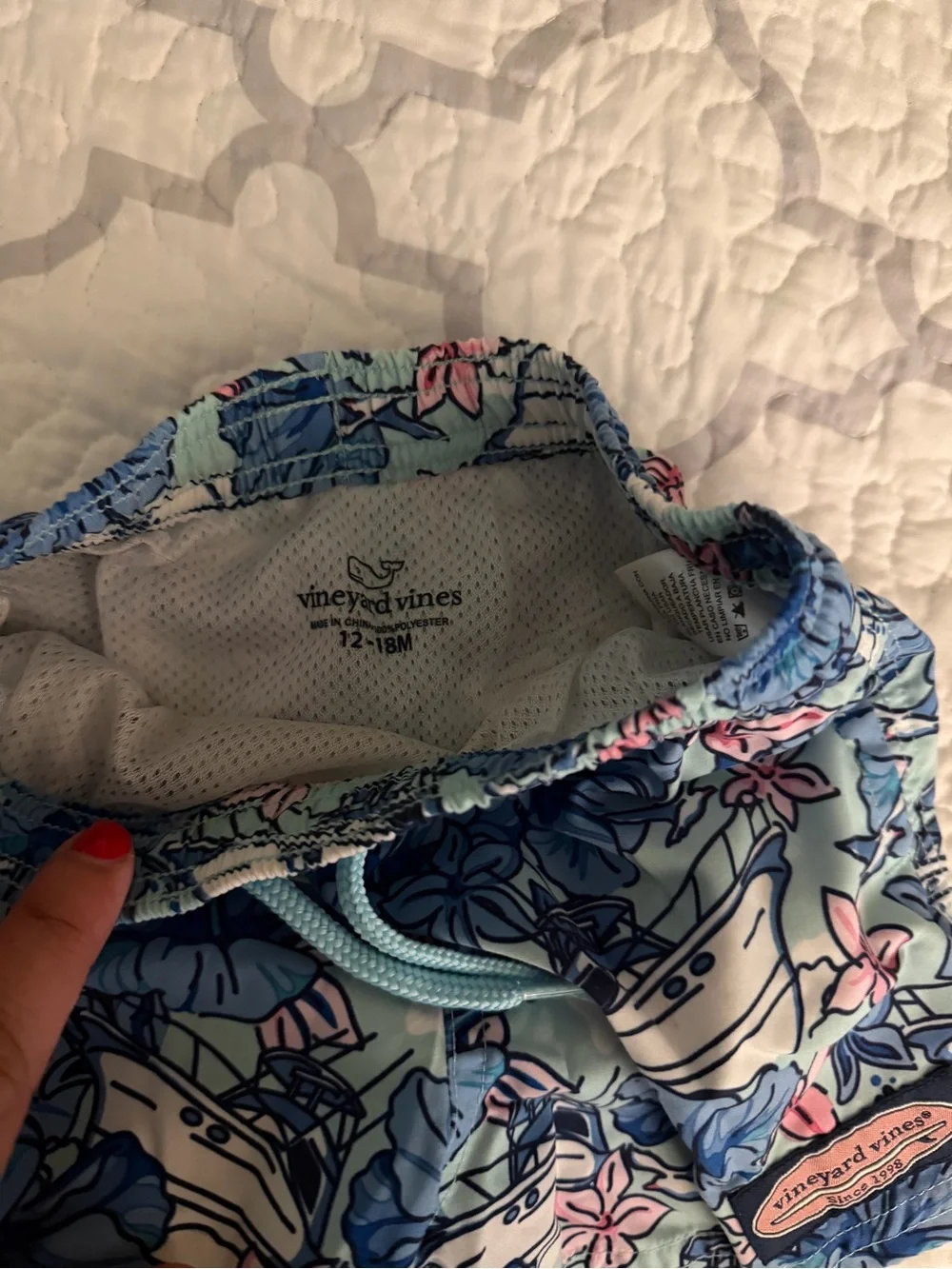 Vineyard Vines Kids Swim Trunks - Blue Floral & Green Palm